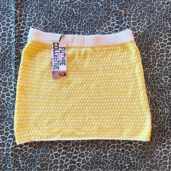 Crochet Checkered Mini Skirt - Future Collective with Alani Noelle Yellow/ White - Picture 8 of 9
